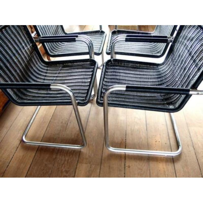 4 retro buisframe chroom / kunststof eetkamerstoelen