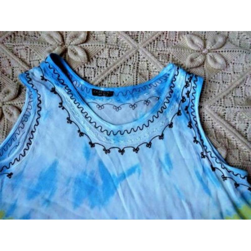 Licht blauw met kleur patronen rayon jurk Maat free size