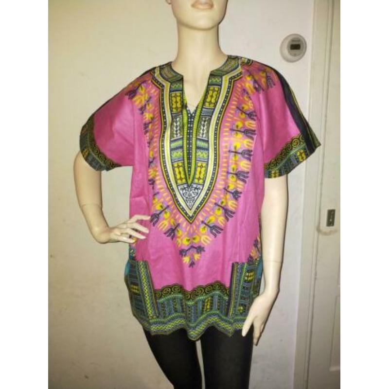 Roze Afrikaanse dames Dashiki shirt een maat S tot XXL