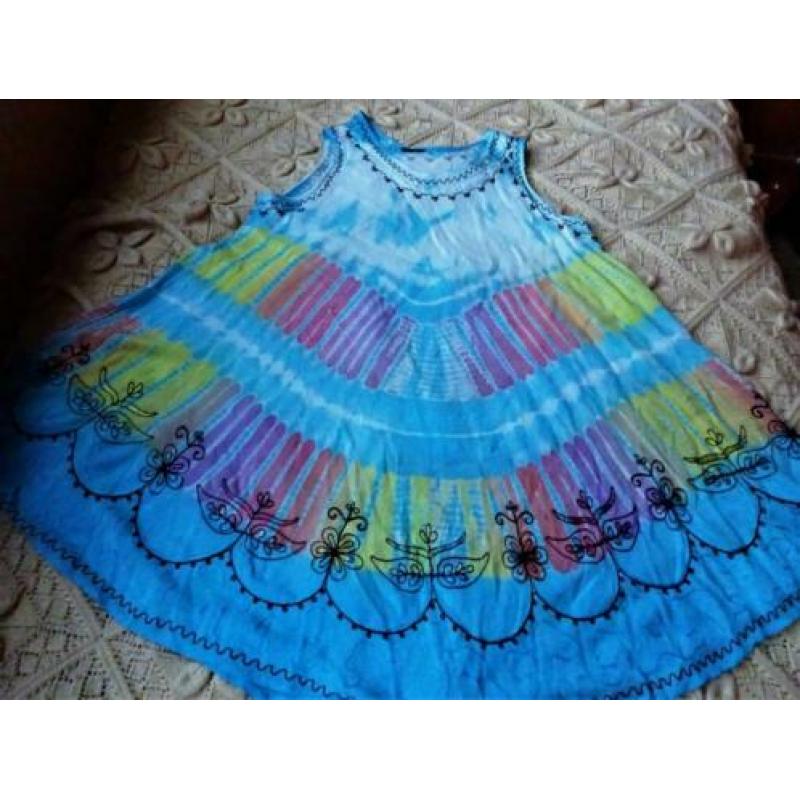 Licht blauw met kleur patronen rayon jurk Maat free size