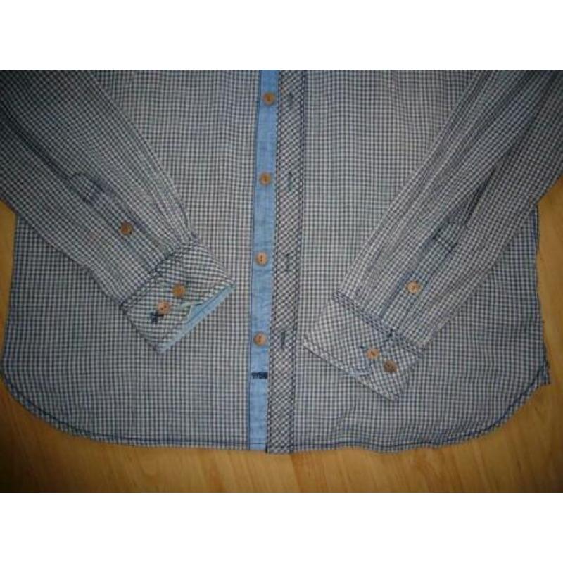 Blouse, fijne ruit blauw/beige, merk MILLS BROTHERS, maat XL