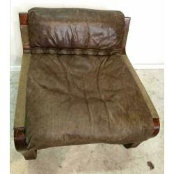 Scandinavische stoel, leer, hout, vintage