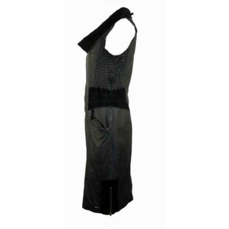 E zwart lams lederen jurk met design details mt small