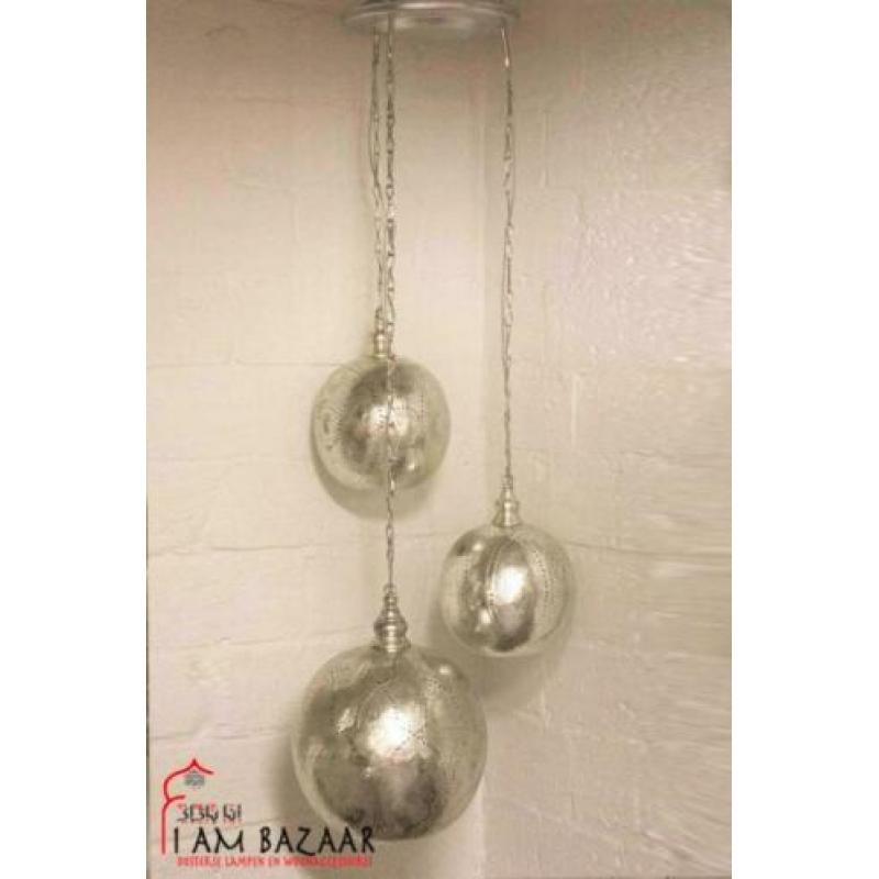 Set van 3 zilveren Oosterse bollampen met patronen (M-M-XL)