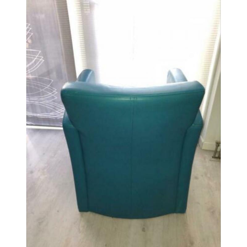 Turquoise leren fauteuil lederen stoel blauw groen 2 stuks