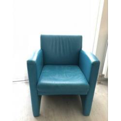 Turquoise leren fauteuil lederen stoel blauw groen 2 stuks