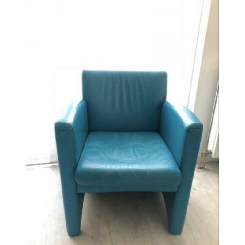 Turquoise leren fauteuil lederen stoel blauw groen 2 stuks