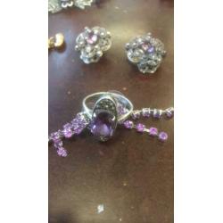 925 Ring amethist met markesiet plus gratis oorbelletjes