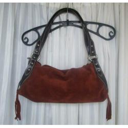 Abro bruine suede met glad leren handtas. Z.G.A.N.