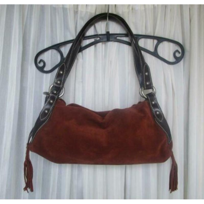 Abro bruine suede met glad leren handtas. Z.G.A.N.