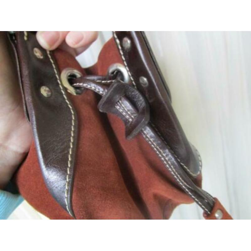 Abro bruine suede met glad leren handtas. Z.G.A.N.