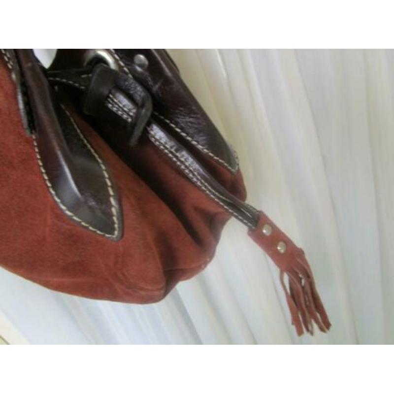 Abro bruine suede met glad leren handtas. Z.G.A.N.