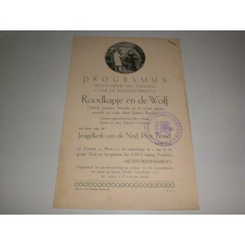 Programma Sprookjes kinderoperette Roodkapje en de Wolf 1936