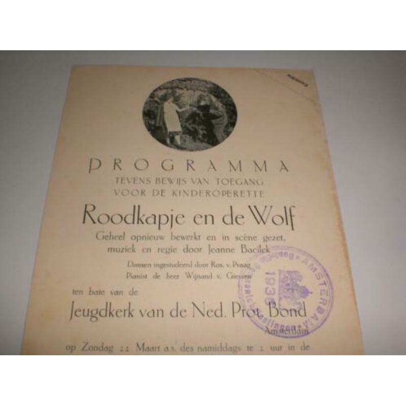 Programma Sprookjes kinderoperette Roodkapje en de Wolf 1936