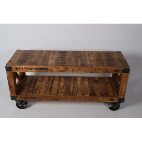 Nieuwe mangohouten salontafel op wielen, bank, tafel