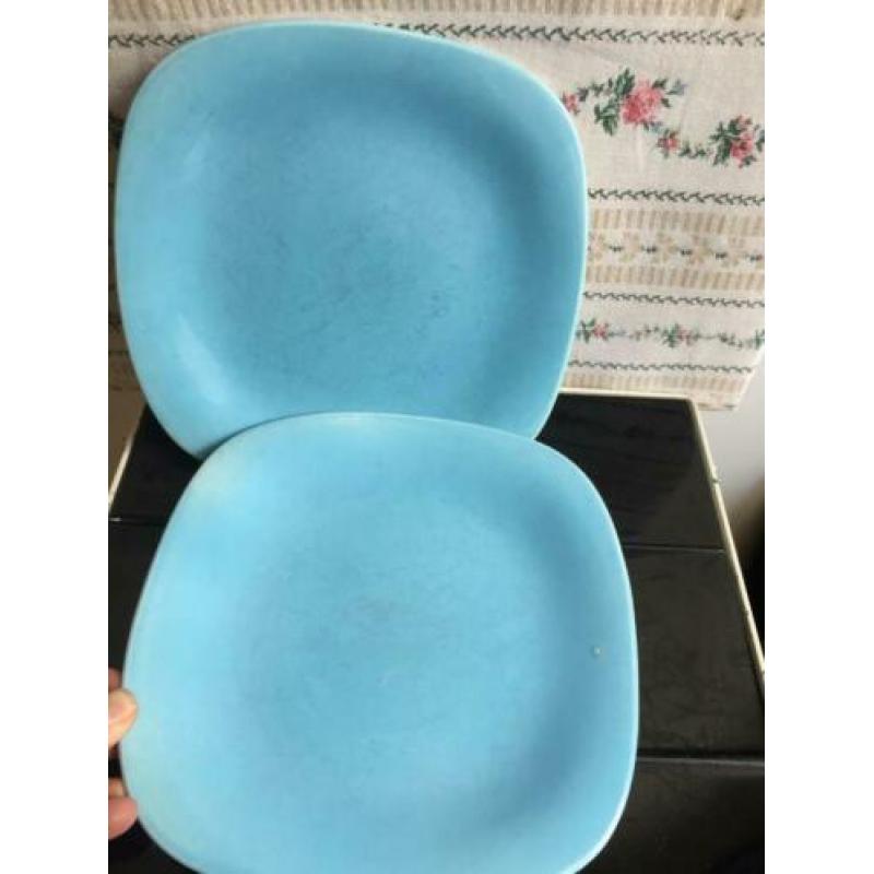 Blauwe retro vintage 2 borden Boch Belgium