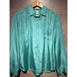 Groen zijde blouse, maat:l/xl