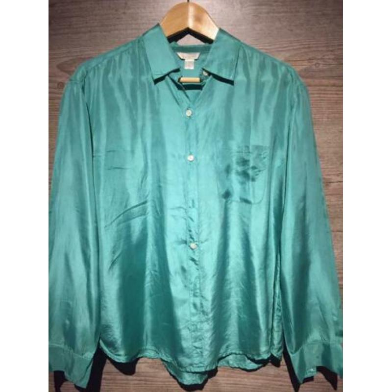 Groen zijde blouse, maat:l/xl