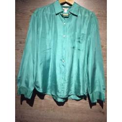Groen zijde blouse, maat:l/xl