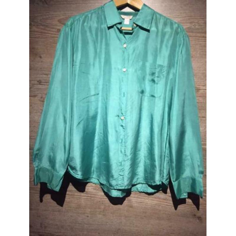 Groen zijde blouse, maat:l/xl