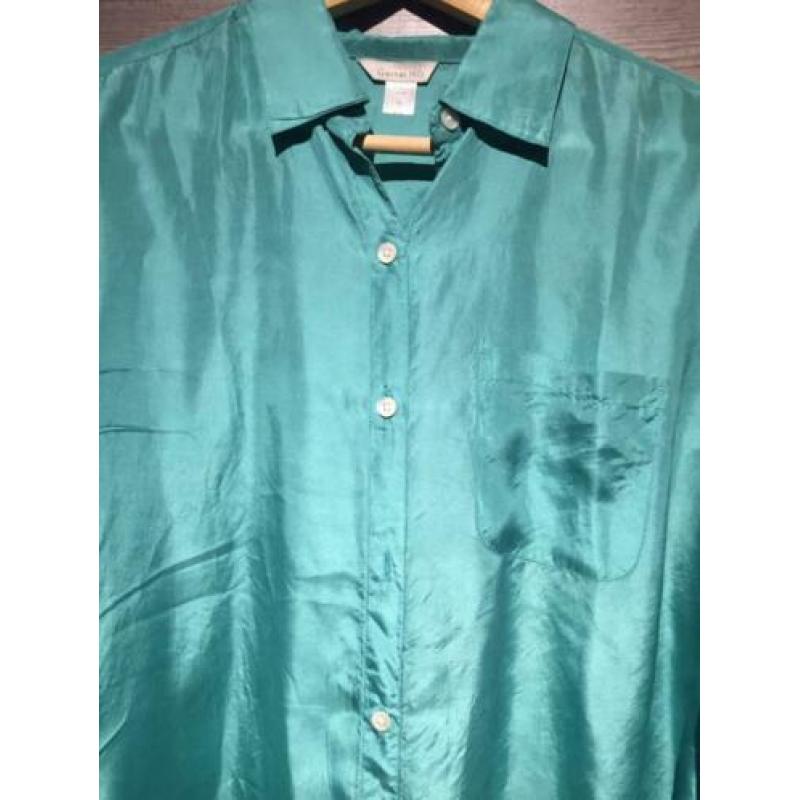 Groen zijde blouse, maat:l/xl