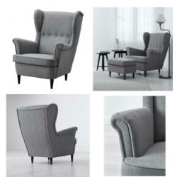 Ikea STRANDMON Oorfauteuil met voetenbank, donkergrijs