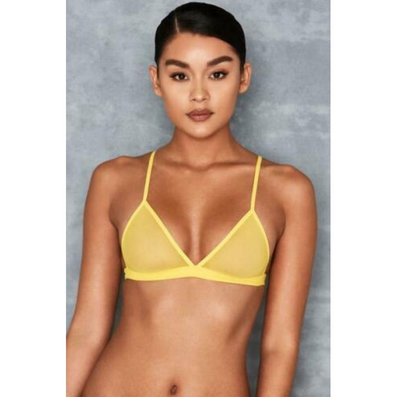 NIEUW: Gele Mistress Rocks sheer mesh bralette - maat XS