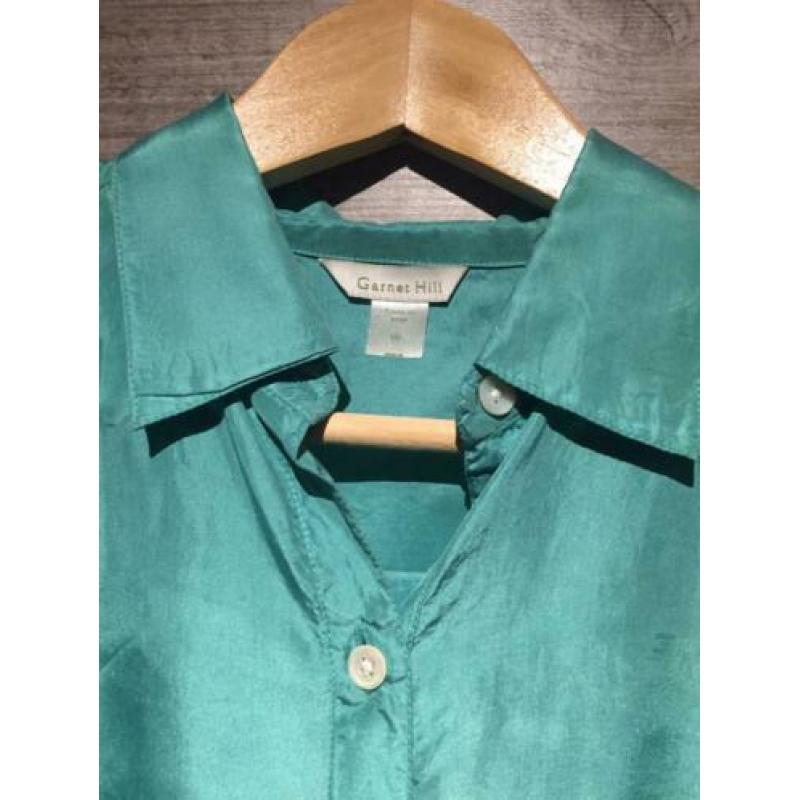 Groen zijde blouse, maat:l/xl