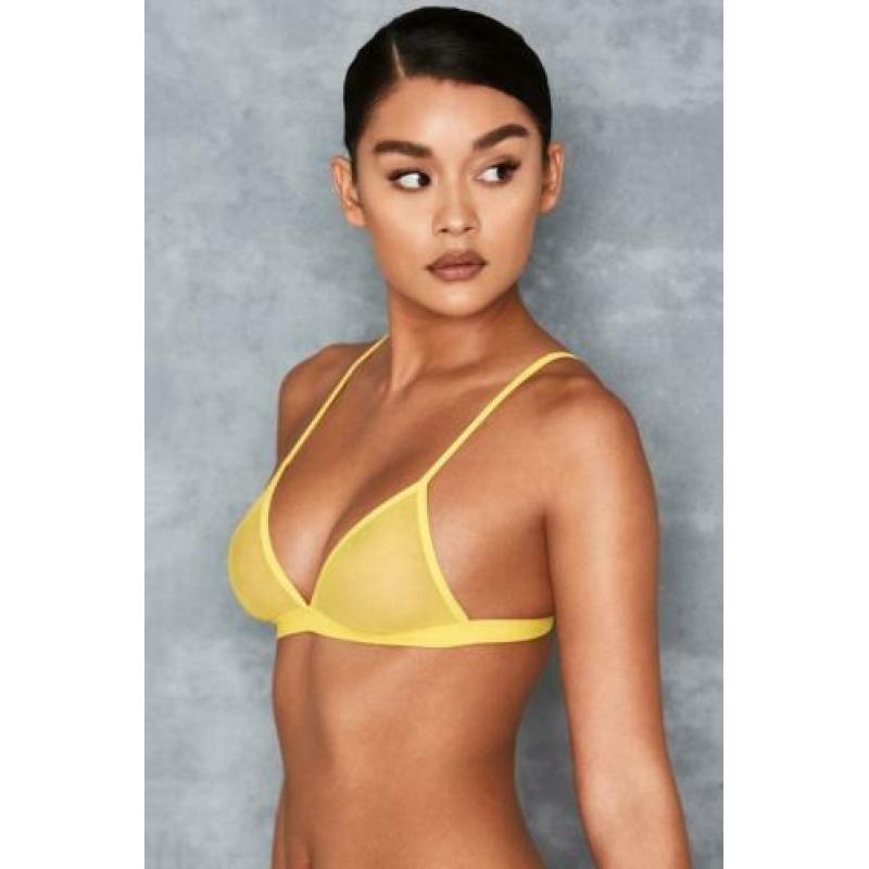 NIEUW: Gele Mistress Rocks sheer mesh bralette - maat XS