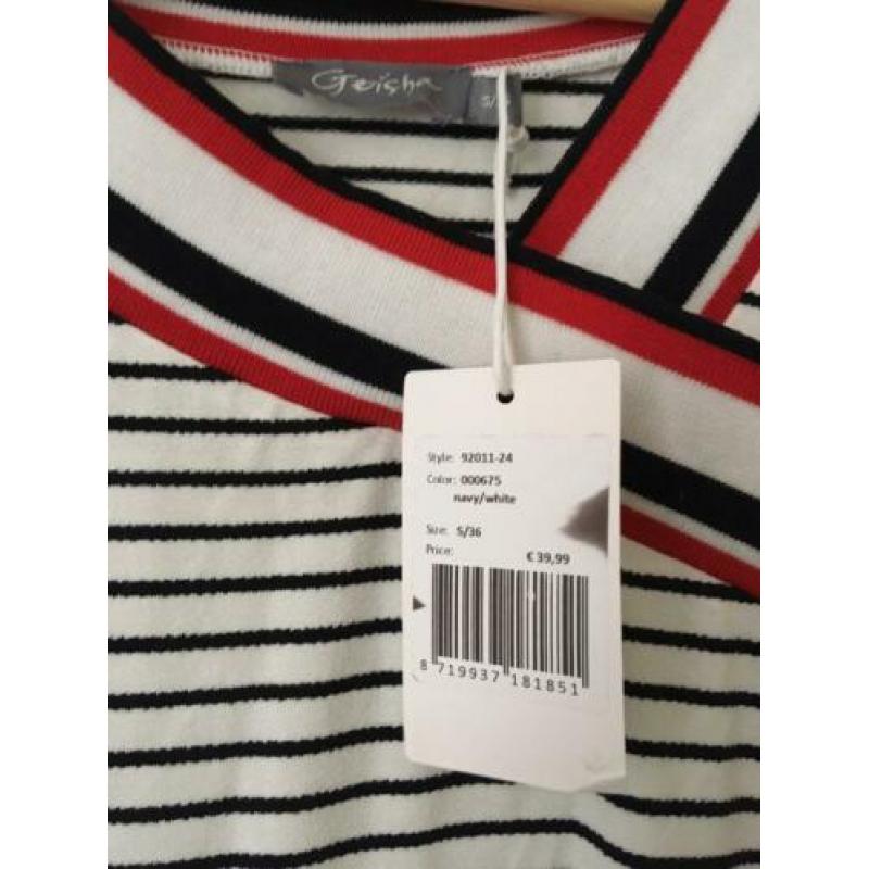 NIEUW: Geisha Shirt Top Gestreept Wit Viscose Maat S