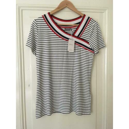 NIEUW: Geisha Shirt Top Gestreept Wit Viscose Maat S