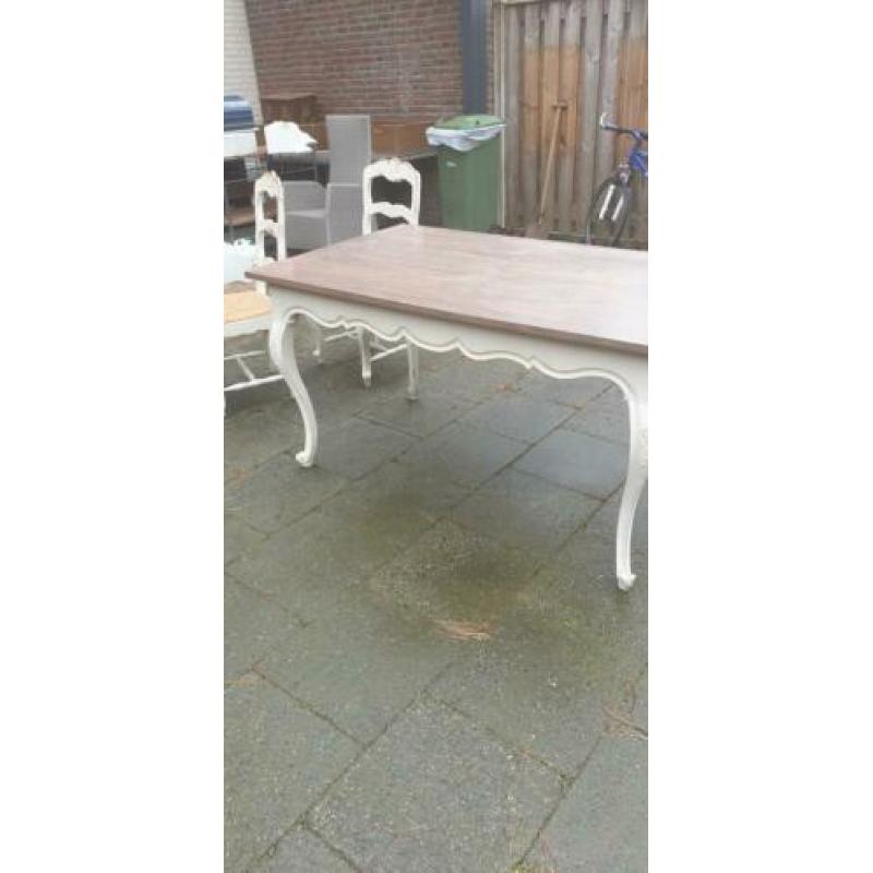 Eethoektafel +4 stoelen brocante queen ann landelijk