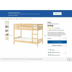 IKEA Mydal stapelbed van hout met 2 matrassen