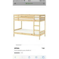 IKEA Mydal stapelbed van hout met 2 matrassen
