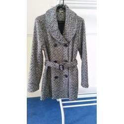 Leuke jas voor het voorjaar – tweed - zwart wit + ceintuur