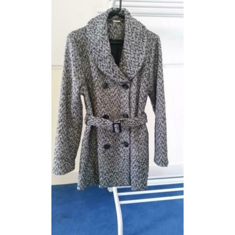 Leuke jas voor het voorjaar – tweed - zwart wit + ceintuur
