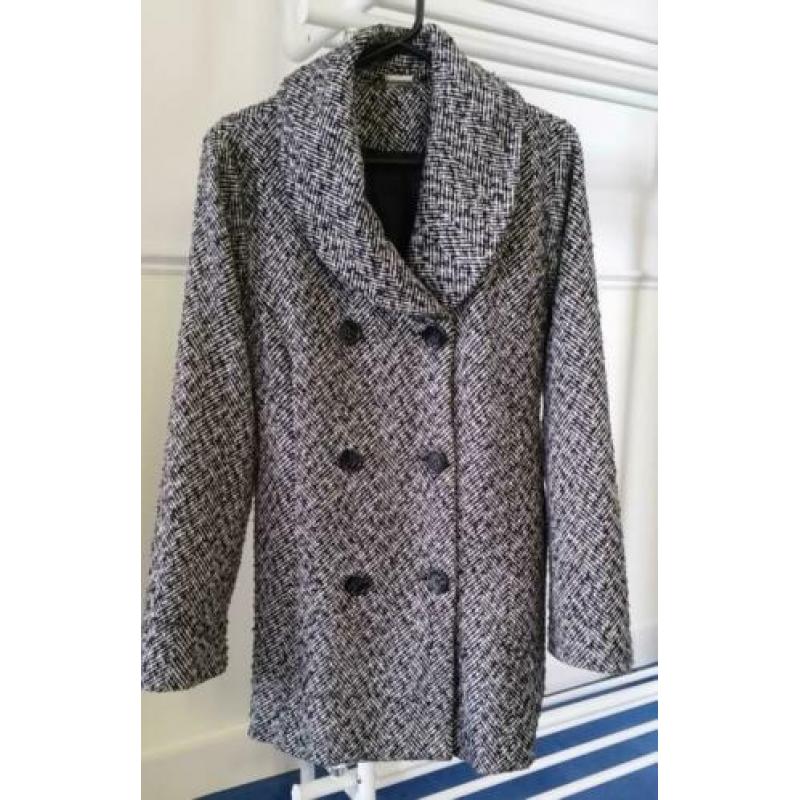 Leuke jas voor het voorjaar – tweed - zwart wit + ceintuur
