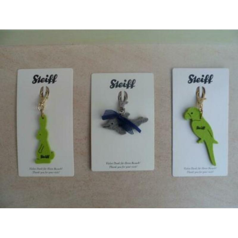 3 mooie originele Steiff vilten sleutelhangers