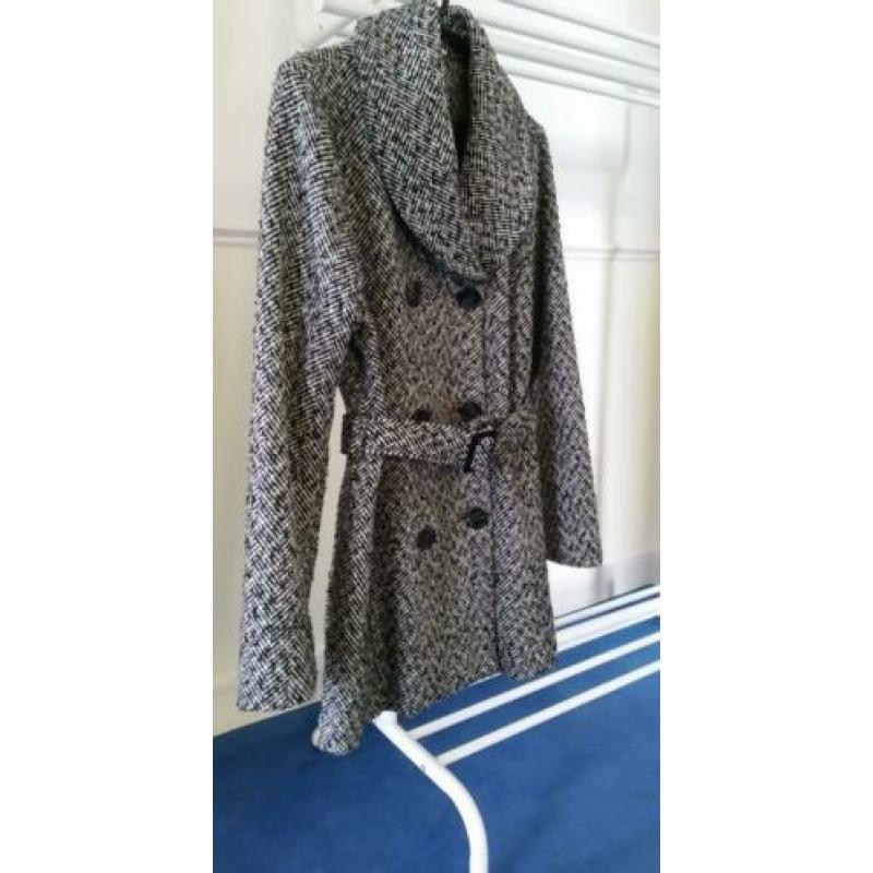 Leuke jas voor het voorjaar – tweed - zwart wit + ceintuur