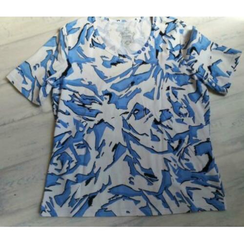 Frank Walder - top blauw wit katoenen Maat 42