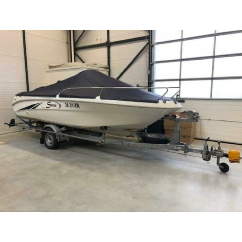 Saver 550 met 115 pk Suzuki 4 takt en Pega trailer