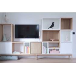 Nieuw Muuto stacked module kast tvmeubel eiken wit wandkast