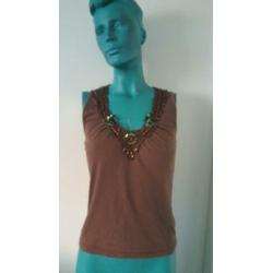 Bruine mouwloze top met pailletten mt 36 38 - G4