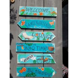 Decoratie houten wegwijzer tekst borden in bijv IBIZA stijl