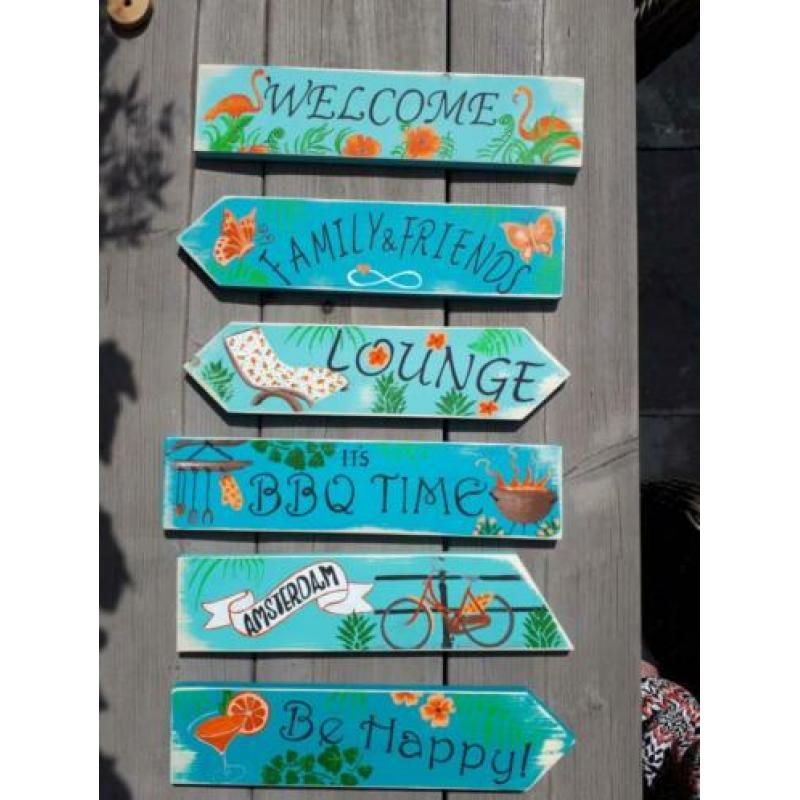 Decoratie houten wegwijzer tekst borden in bijv IBIZA stijl