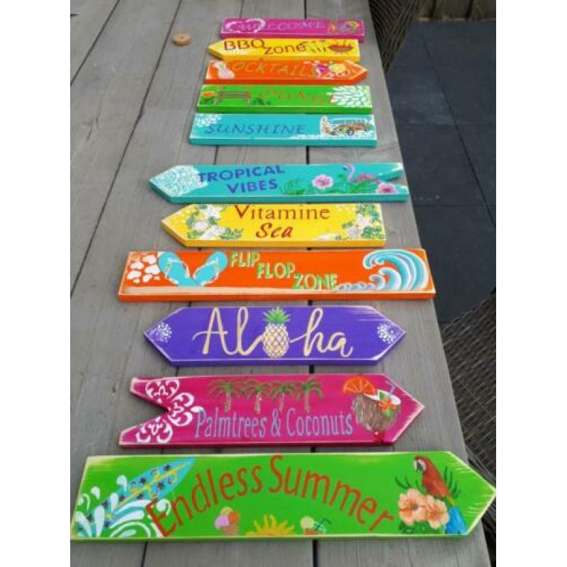 Decoratie houten wegwijzer tekst borden in bijv IBIZA stijl