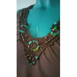 Bruine mouwloze top met pailletten mt 36 38 - G4