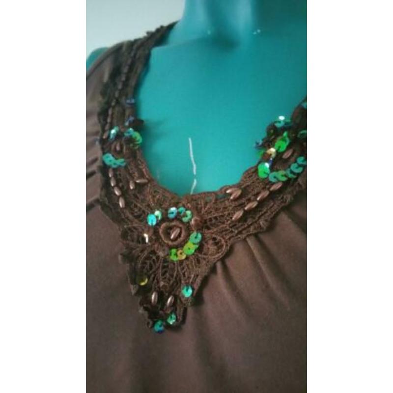 Bruine mouwloze top met pailletten mt 36 38 - G4