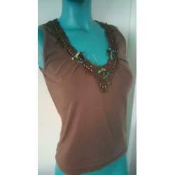 Bruine mouwloze top met pailletten mt 36 38 - G4