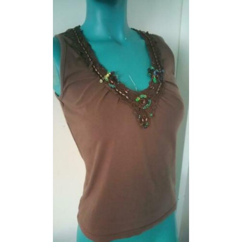 Bruine mouwloze top met pailletten mt 36 38 - G4